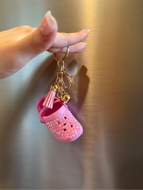 Pink Jeweled Clog Keychain with Tassel